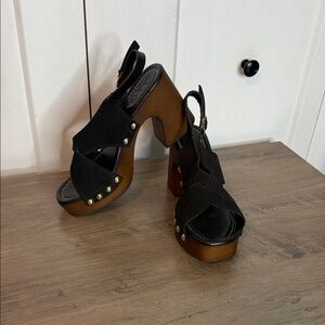 Carlo Pera | Black Brown Suede Platform Wooden clog sandal - US6.5 / EU 37
